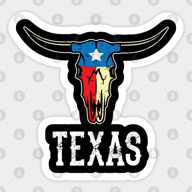 Texas Bull Longhorn Skull Texan Flag Sticker by alltheprints